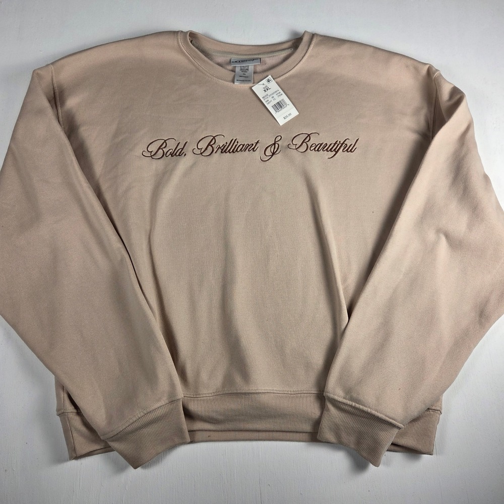 Modern Lux Beige Bold Brilliant & Beautiful Embroidered Sweatshirt XXL NWT